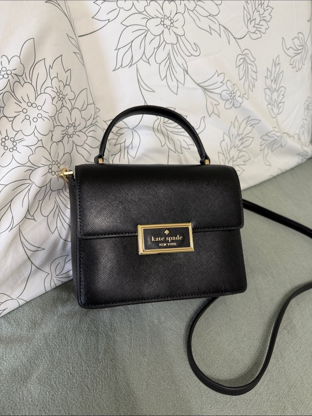 kate spade Black Saffiano Leather Top-Handle Satchel with Gold Plaque
